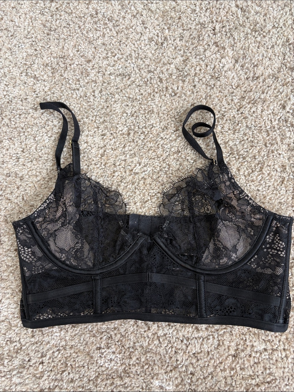Victoria's Secret Black Lace Longline Underwire Bralette
